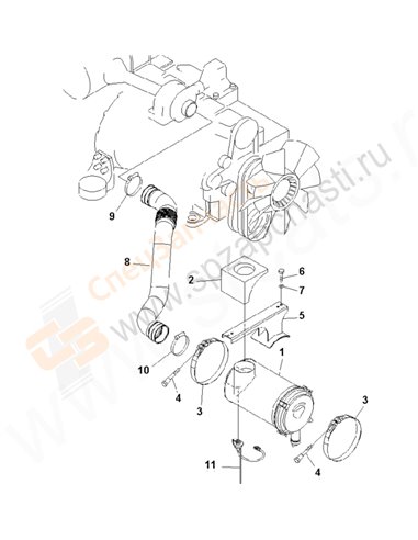 Fig. B0200-01a2 Air Cleaner Connection (With Precleaner)