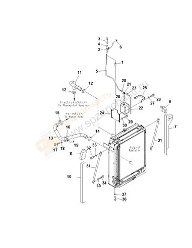 Fig. C0100-03a0 Cooling (Piping Sub Tank And Radiator Mount) (With Air Conditioner)(200001-250000)