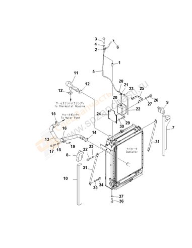 Fig. C0100-03a0a Cooling (Piping Sub Tank And Radiator Mount) (With Air Conditioner)(250001-)