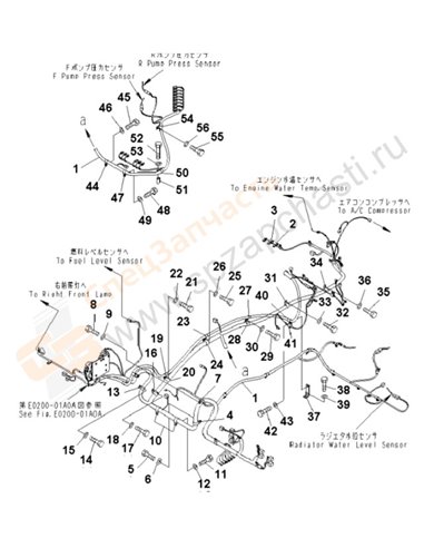 Fig. E0200-02a3 Wiring (Main Harness) (Harness And Clip) (With Over Load Alarm)(250001-)