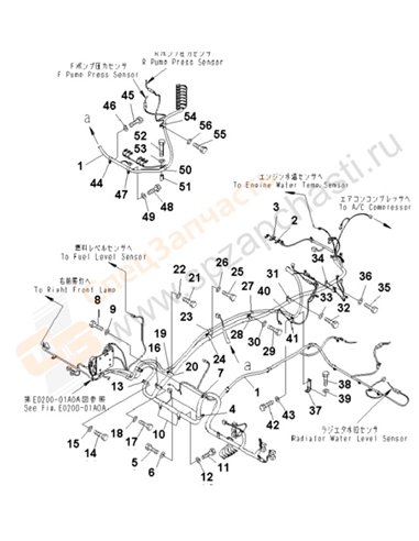 Fig. E0200-02a4 Wiring (Main Harness) (Harness And Clip) (For North America)(250001-)