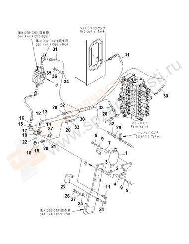 Fig. H1270-04b1 Attachment Lines (Accumulator And Solenoid Valve) (1 Actuator) (For Breaker Adapter)(204024-)