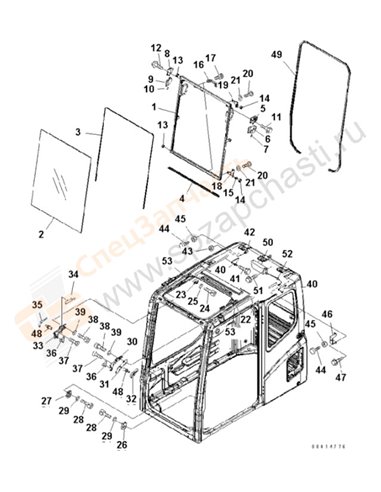 Fig. K0210-02a0 Operator's Cab (Front Window)(200001-202848)