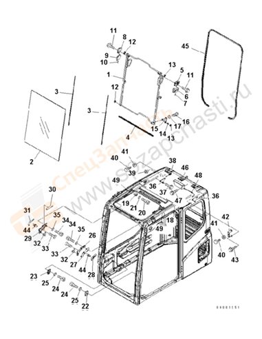 Fig. K0210-02a0a Operator's Cab (Front Window)(202849-203012)