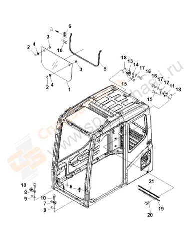 Fig. K0210-03a0 Operator's Cab (Front Lower Window)(200001-250000)