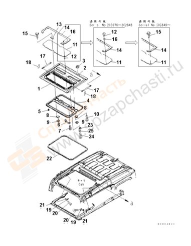 Fig. K0210-04a0 Operator's Cab (Roof Window)(200001-250000)