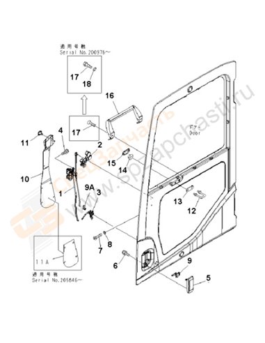 Fig. K0210-06a0 Operator's Cab (Door Lock)(200001-250000)