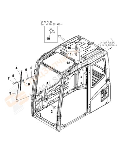 Fig. K0210-08a0 Operator's Cab (Wiper And Room Lamp)(200001-250000)