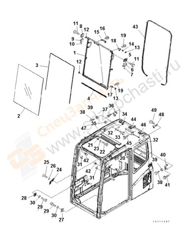 Fig. K1110-02d0 Floor Frame (Operator's Cab) (Front Window)(250001-)