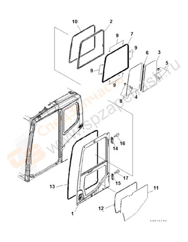 Fig. K1110-05e3 Floor Frame (Operator's Cab) (Door) (For Vandalism Protection)(250001-)