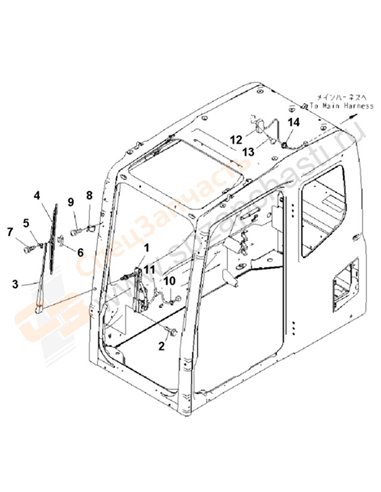 Fig. K1110-08d0 Floor Frame (Operator's Cab) (Electrical) (Wiper And Room Lamp)(250001-)