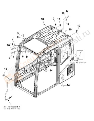 Fig. K1110-11d9 Floor Frame (Operator's Cab) (Plug Bolt)(250001-)