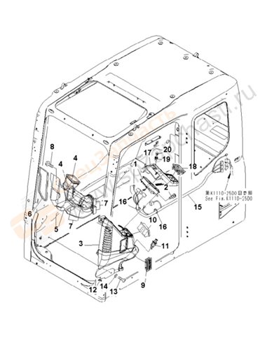 Fig. K1110-13d0 Floor Frame (Operator's Cab) (Monitor System)(250001-)