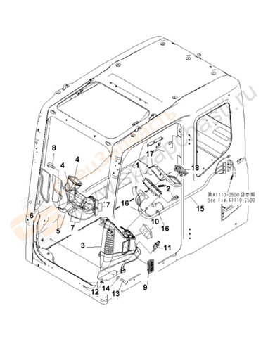 Fig. K1110-13d9 Floor Frame (Operator's Cab) (Monitor System) (7segment Monitor) (Without Air Conditioner)(250001-)