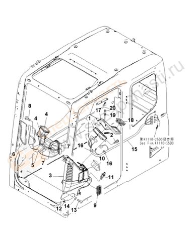 Fig. K1110-13e1 Floor Frame (Operator's Cab) (Monitor System) (7segment Monitor)(250001-)