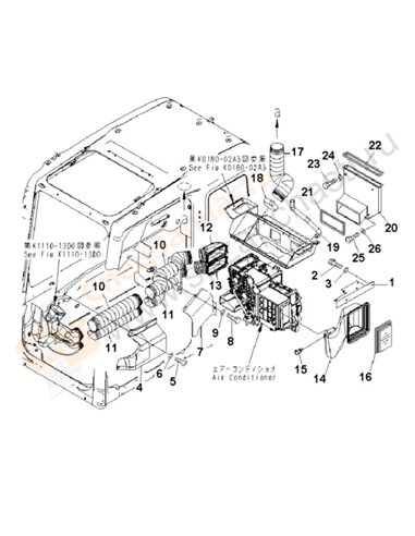 Fig. K1110-14e4 Floor Frame (Operator's Cab) (Plate And Duct) (For Big Wind Air Conditioner)(250001-)