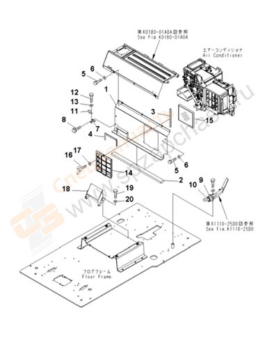 Fig. K1110-15d0 Floor Frame (Operator's Cab) (Parttion And Foot Duct)(250001-)