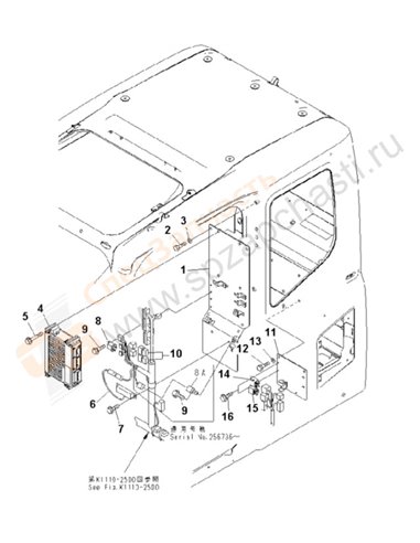 Fig. K1110-16d0 Floor Frame (Operator's Cab) (Sub Panel)(250001-)