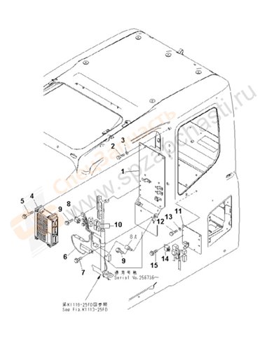 Fig. K1110-16f0 Floor Frame (Operator's Cab) (Sub Panel) (With Heater)(250001-)