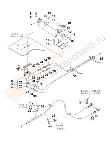 Fig. K1110-22e0 Floor Frame (Operator's Cab) (Attachment Control) (1 Actuator) (7segment Monitor Spec.)(250001-)