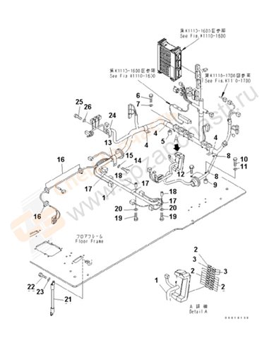 Fig. K1110-25f0 Floor Frame (Operator's Cab) (Harness) (Cold Weather A Spec.)(250001-253216)