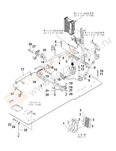 Fig. K1110-25f0a Floor Frame (Operator's Cab) (Harness) (Cold Weather A Spec.)(253217-)