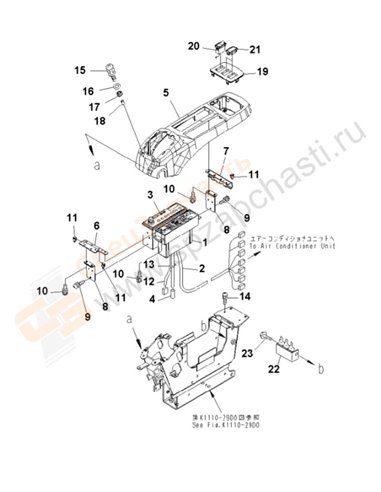 Fig. K1110-28e4 Floor Frame (Operator's Cab) (Console) (Upper) (With Big Wind Air Conditioner And Radio) (L.H.)(250001-)