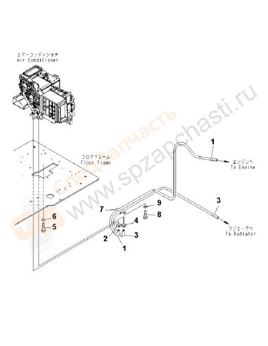 Fig. K1110-34f0 Floor Frame (Operator's Cab) (Heater Hose And Clamp) (Cold Weather A Spec.)(250001-)