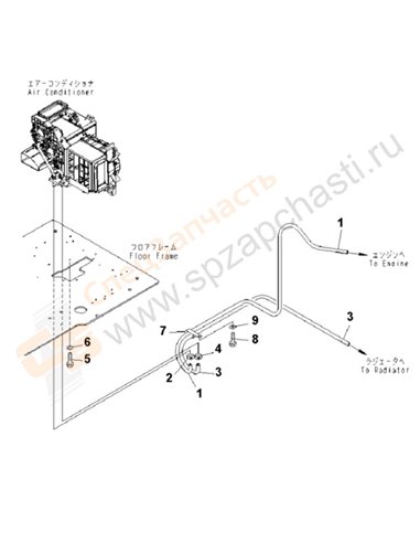 Fig. K1110-34f1 Floor Frame (Operator's Cab) (Heater Hose And Clamp) (Cold Weather A Spec.) (For Mikuni Heater)(250001-)