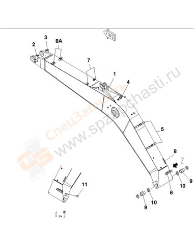 Fig. T1110-01a6b Boom (Heavy Duty) (100 Hours Lubricating)(250001-)