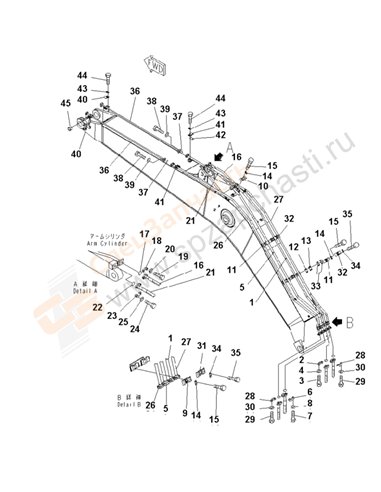 Fig. T1110-03a0 Boom (Arm Cylinder Line And Bucket Cylinder Line)(200001-205850)