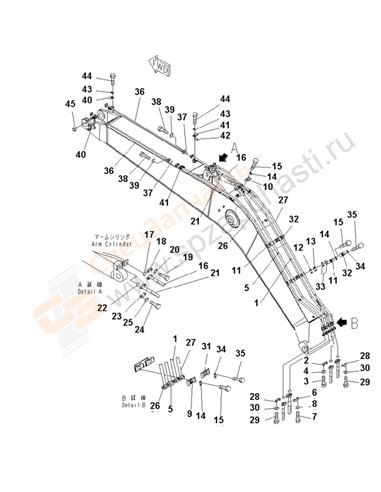 Fig. T1110-03a0b Boom (Arm Cylinder Line And Bucket Cylinder Line)(250001-253216)