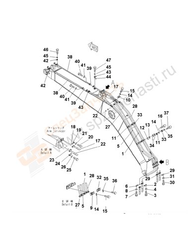 Fig. T1110-03a1 Boom (Hd) (For Additional Piping) (Arm Cylinder Line And Bucket Cylinder Line)(200001-205850)