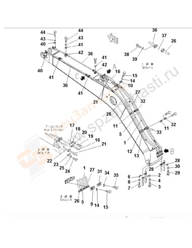 Fig. T1110-03a1a Boom (Hd) (For Additional Piping) (Arm Cylinder Line And Bucket Cylinder Line)(205851-250000)