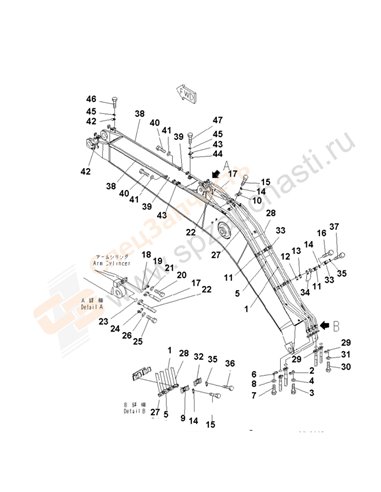 Fig. T1110-03a1b Boom (Hd) (For Additional Piping) (Arm Cylinder Line And Bucket Cylinder Line)(250001-253216)