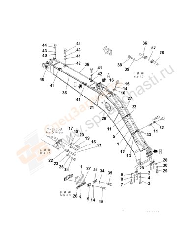 Fig. T1110-03a1c Boom (Hd) (For Additional Piping) (Arm Cylinder Line And Bucket Cylinder Line)(253217-)