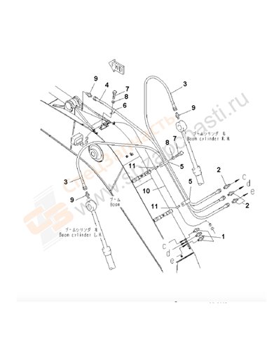 Fig. T1110-04a0a Boom (Lubricating Line And Working Lamp Harness)