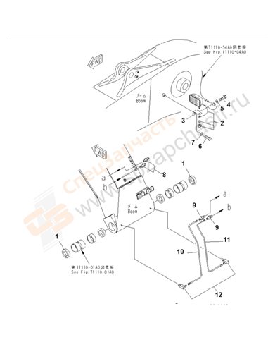 Fig. T1110-06a0 Boom (Working Lamp And Boom Foot Lubricating)