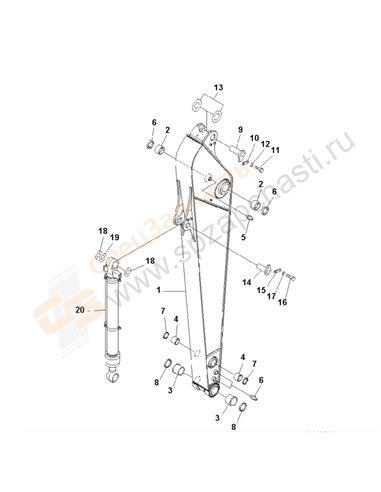 Fig. T1200-01a7a Arm (2.9m) (100 Hours Lubricating)(250001-)