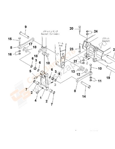 Fig. T1200-02b1 Arm (2.4m) (Bucket Link) (100 Hours Lubricating)(200001-250491)