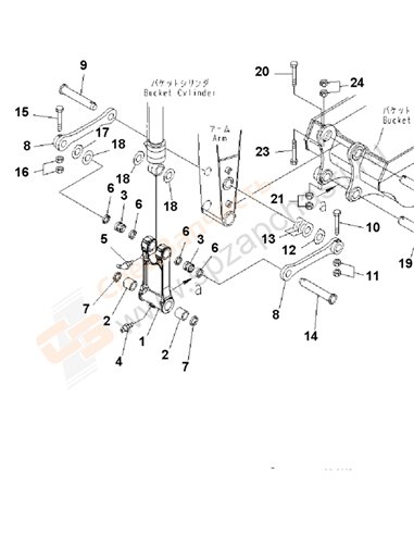 Fig. T1200-02b1a Arm (2.4m) (Bucket Link) (100 Hours Lubricating)(250492-)