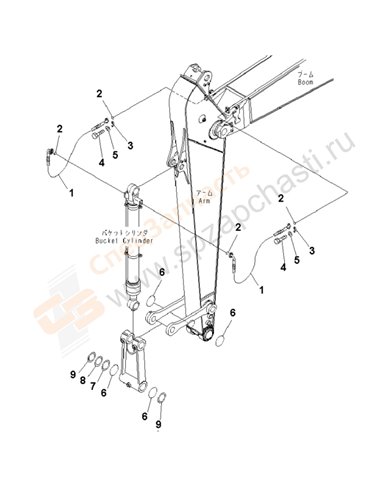 Fig. T1200-03a0 Arm (2.9m) (Bucket Cylinder Hose And Spacer)