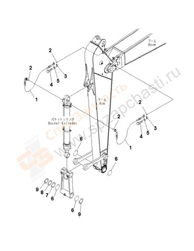 Fig. T1200-03a6 Arm (1.8m) (Bucket Cylinder Hose And Spaser)