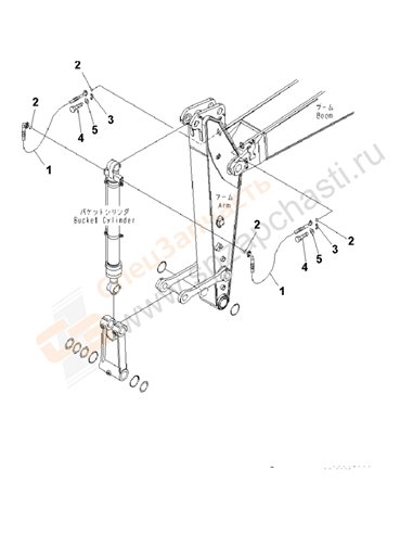 Fig. T1200-03b6 Arm (1.8m) (Greasing 500h) (Bucket Cylinder Hose)