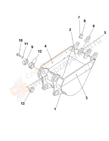 Fig. T1510-01a9 Bucket 0.6m3 (Cece 0.55m3) 865mm (Vertical Pin Type)