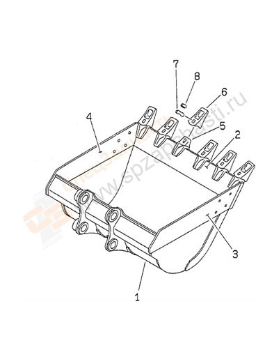 Fig. T1510-01b1 Bucket 1.0m3 (Cece 0.9m3) 1330mm (Vertical Pin Type)