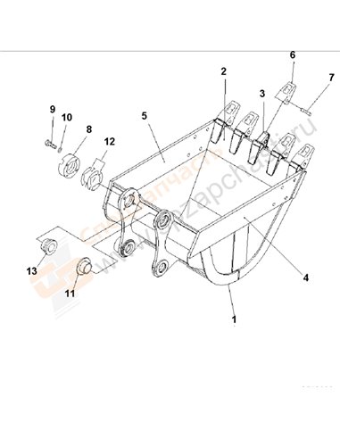 Fig. T1510-01b6 Bucket 0.8m3 (Cece 0.7m3) 1044mm (Heavy Duty) (With Adjuster)