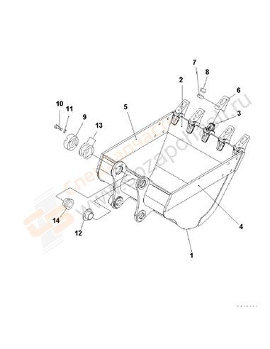 Fig. T1510-01b8 Bucket 0.9m3 (Cece 0.8m3) 1200mm (Vertical Pin Type) (With Adjuster)