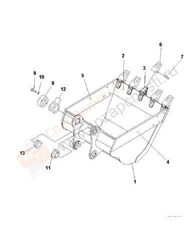 Fig. T1510-01b9 Bucket 0.9m3 (Cece 0.8m3) 1200mm (Horizontal Pin Type) (With Adjuster)